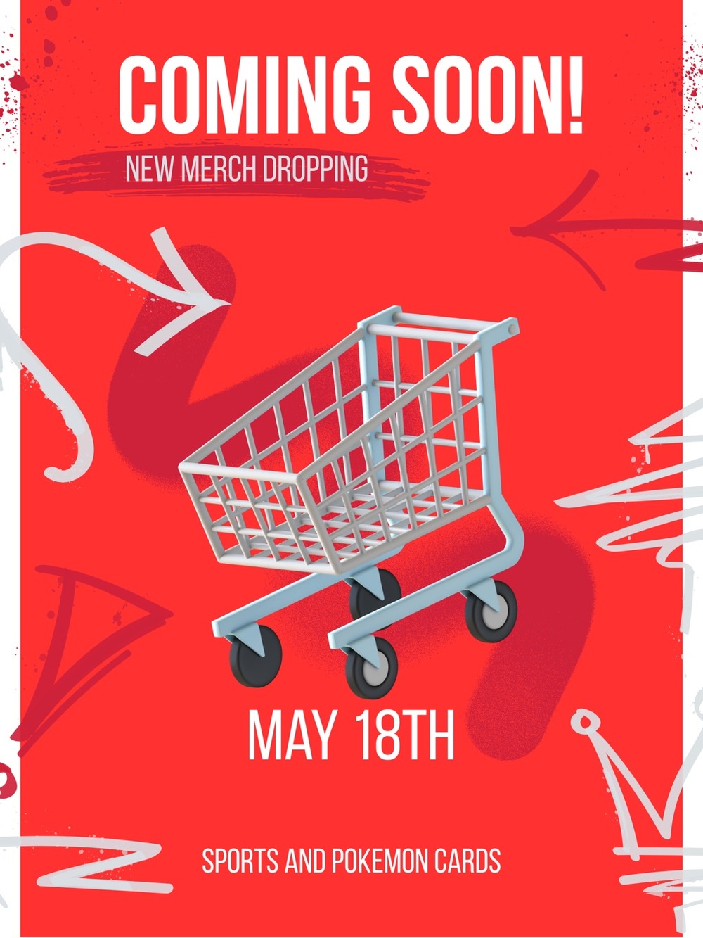 Graphic 'Coming Soon' Merch Poster with Shopping Cart